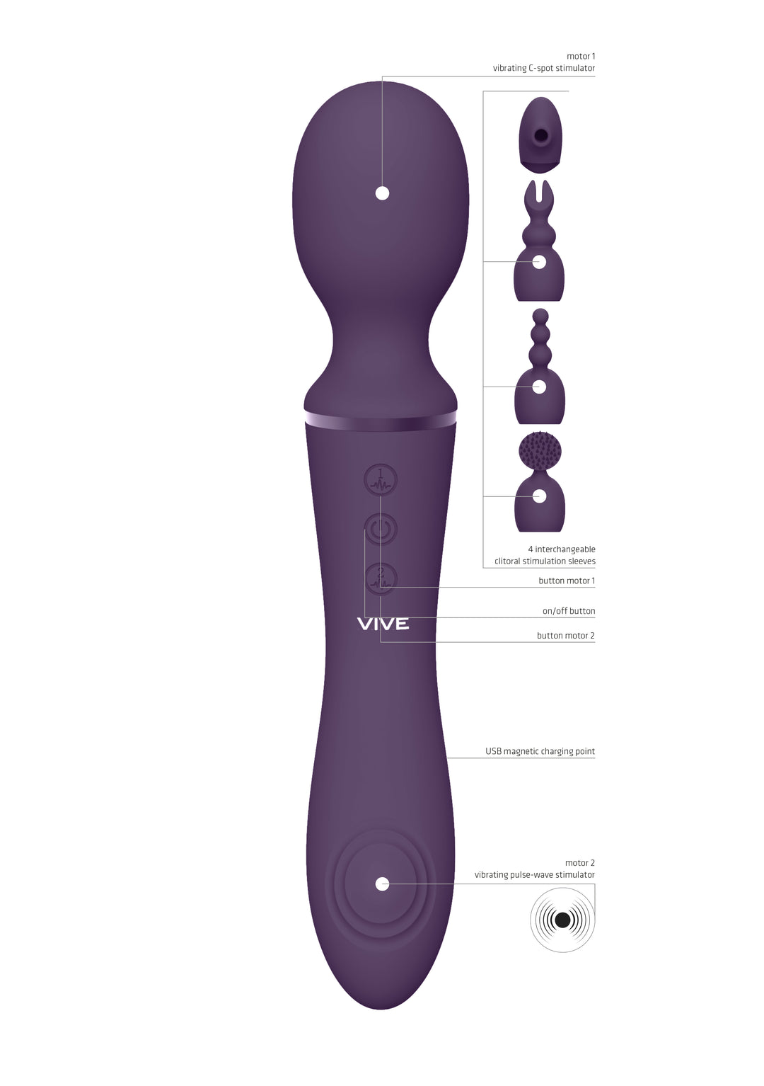 VIVE - Nami - Wand Vibrator mit Aufsätzen - lila