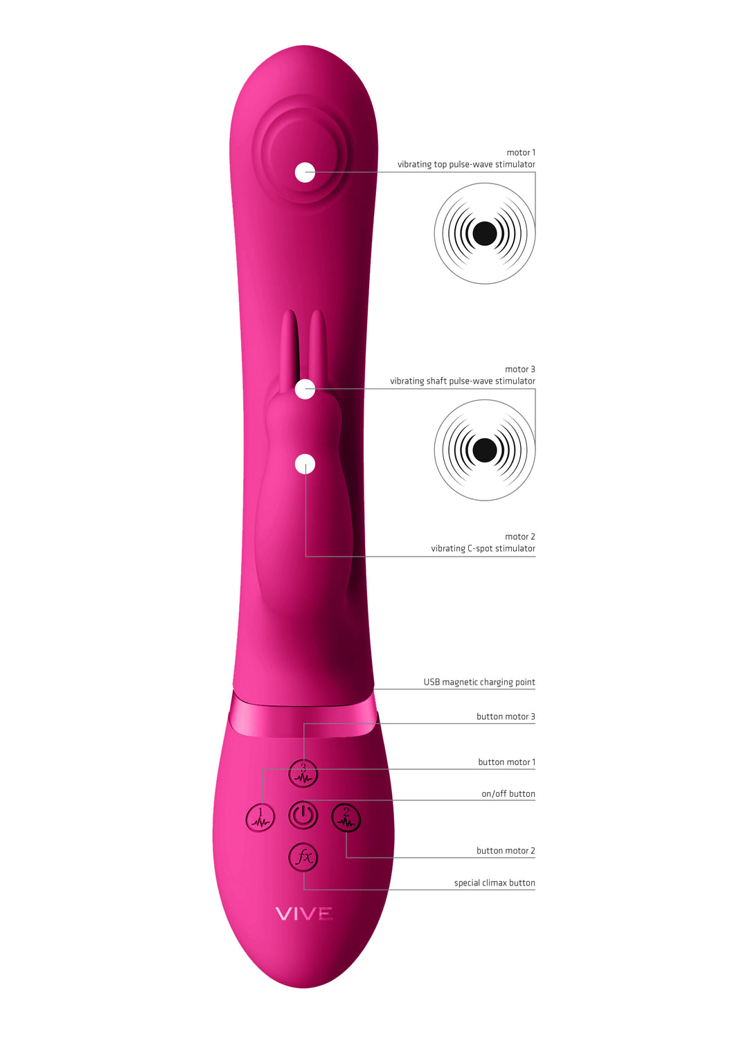 VIVE - May Dual Pulse-Wave & Vibrating C-Spot & G-Spot Rabbit - pink