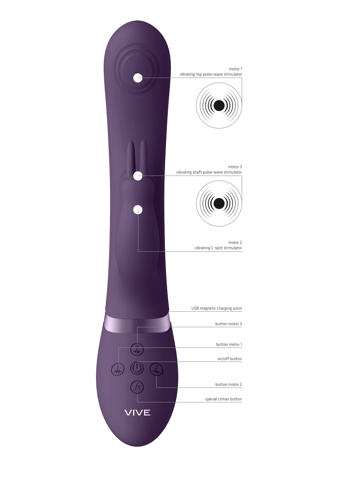 VIVE - May Dual Pulse-Wave & Vibrating C-Spot & G-Spot Rabbit - lila