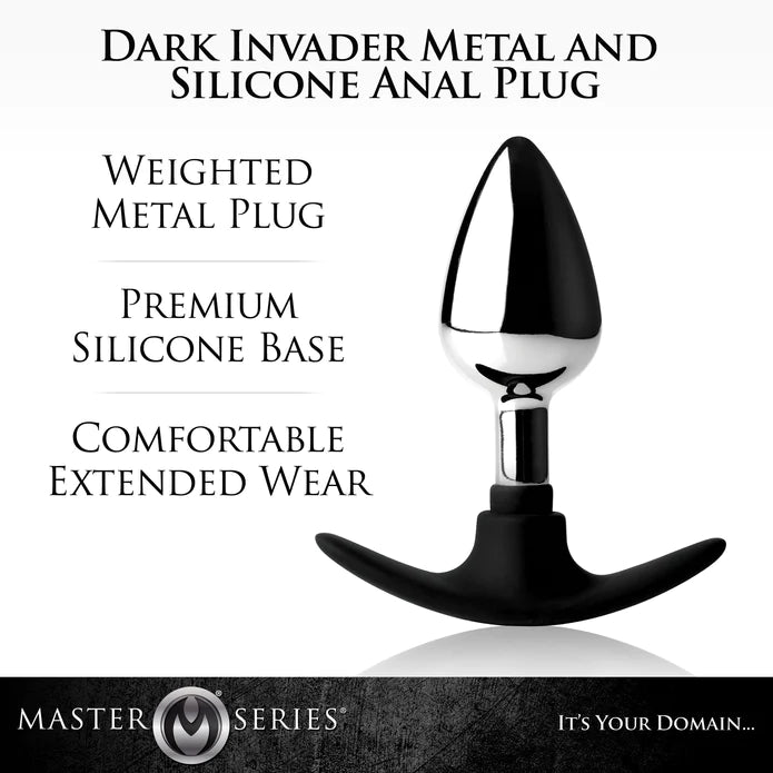 Master Series - Dark Invader Metal & Silikon Anal Plug mittel silber/schwarz