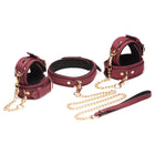 Master Series Bondage-Set aus Wildleder Burgunderrot - 6-teilig BDSM Fesseln Halsband Leine