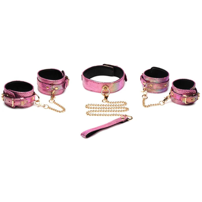 Master Series Snake Bondage Set Pink - Schlangenleder BDSM Fesseln Halsband Leine vegan