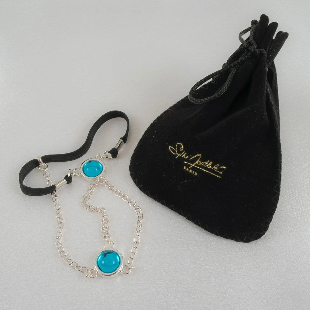 KS Penisschmuck Doppel-Glanz Silber mit blauen Steinen