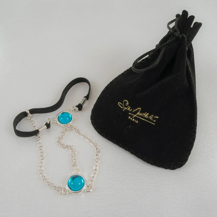 KS Penisschmuck Doppel-Glanz Silber mit blauen Steinen