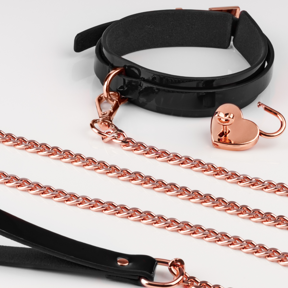 Kinky Diva Elegant Halsband-Set Schwarz/Roségold – Herz
