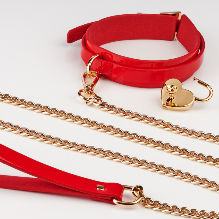 Kinky Diva Elegant Halsband-Set Rot/Gold – Leine