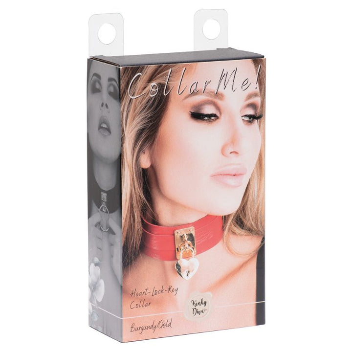 Kinky Diva Herzschloss-Halsband Burgund/Gold – Schloss