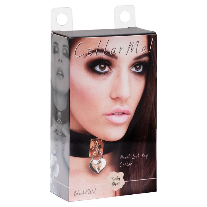 Kinky Diva Herzschloss-Halsband Schwarz/Gold – Schloss