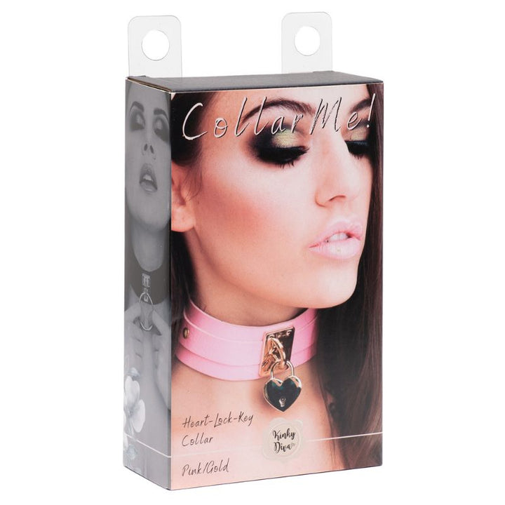 Kinky Diva Herzschloss-Halsband Rosa/Gold – Styling
