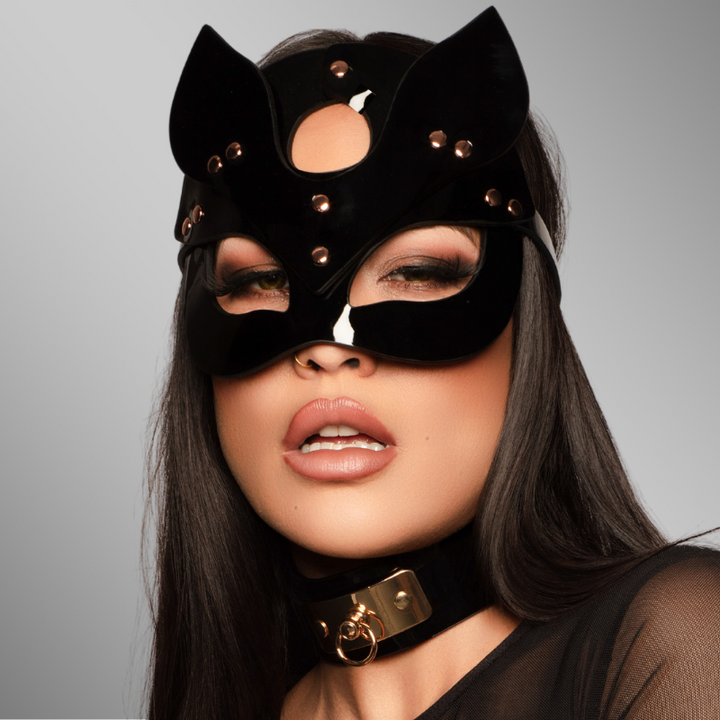 High Gloss Cat Maske Deluxe in Schwarz/Gold