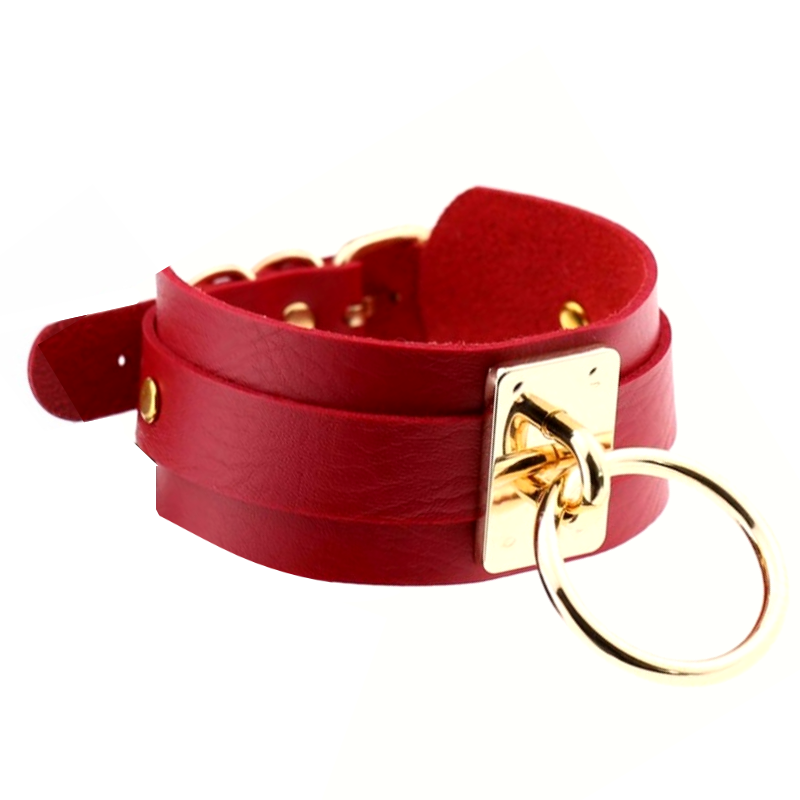 Kinky Diva O-Ring Halsband Burgund/Gold – Ansicht