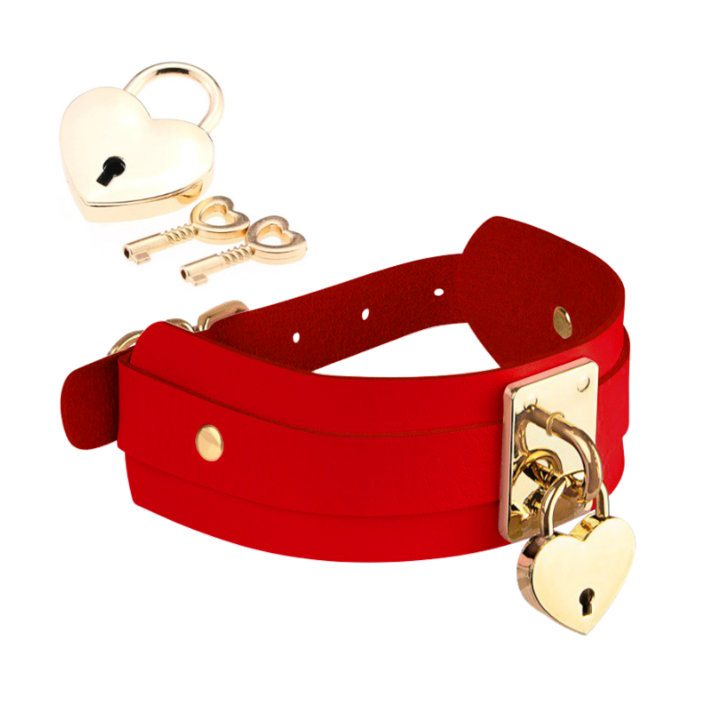 Kinky Diva Herzschloss-Halsband Burgund/Gold – Ansicht
