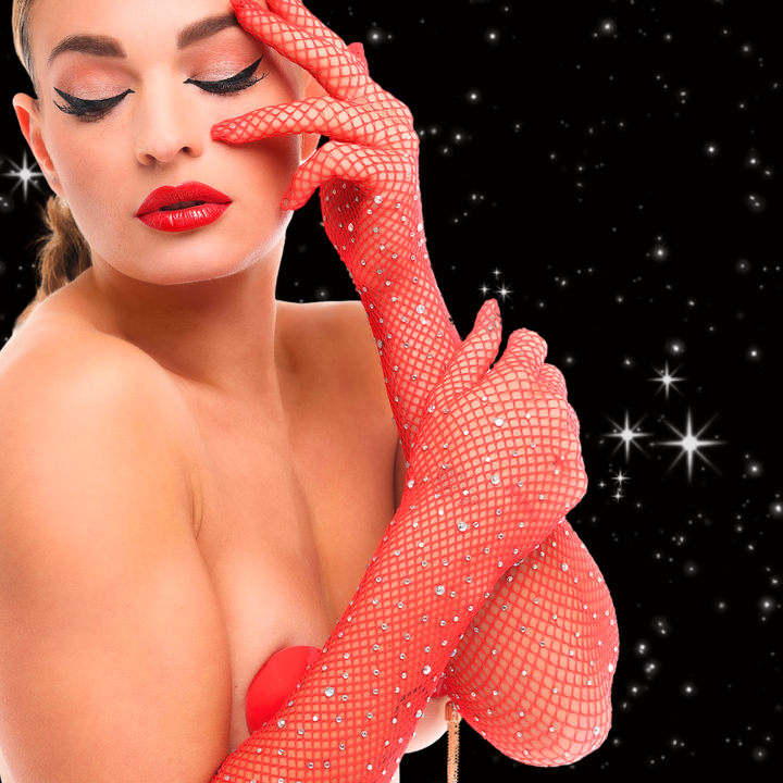 Starlet Strass-Handschuhe in Rot