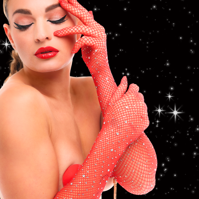 Kinky Diva Starlet Strass-Handschuhe Rot
