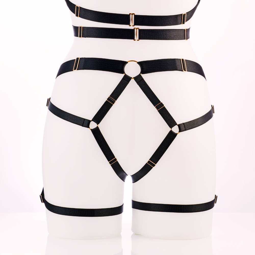 Kinky Diva POMPEIA III Taillen- & Oberschenkel-Harness Deluxe mit 3 Perlen