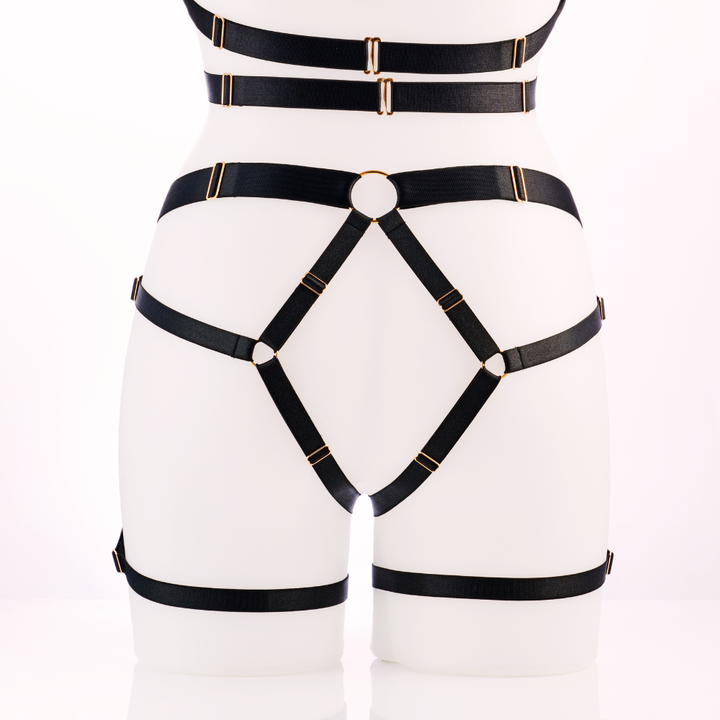 Kinky Diva POMPEIA III Taillen- & Oberschenkel-Harness Deluxe mit 3 Perlen