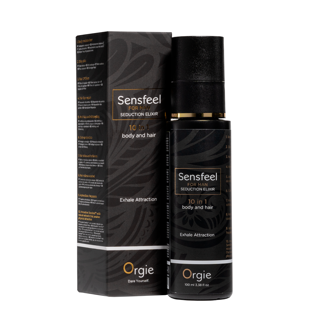 Orgie – Sensfeel Seduction Elixir 10 in 1 for Man - Pheromone Booster – Pheromon-Pflege für Körper & Haar, 100 ml – Herstellerbild 1