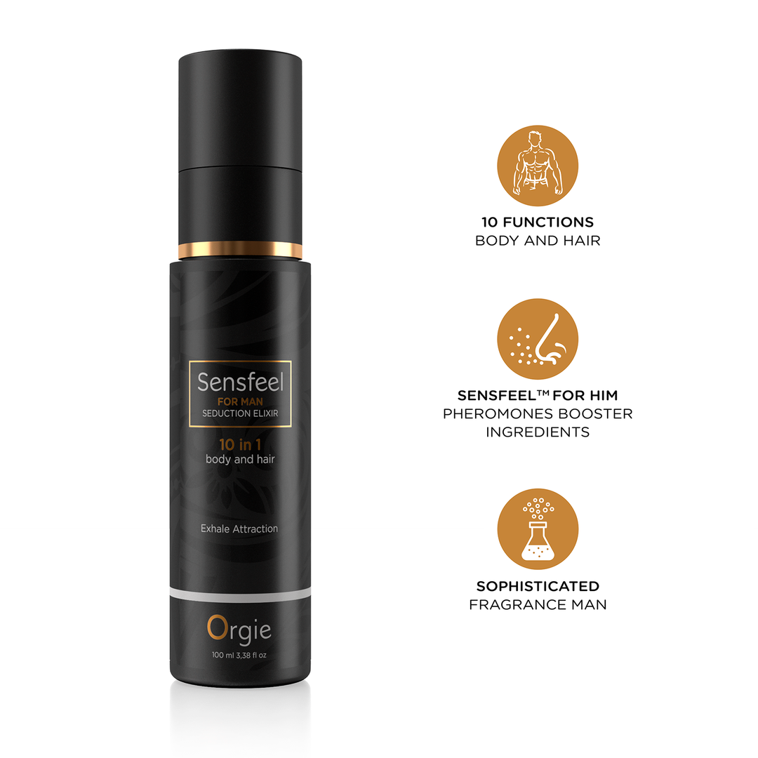 Orgie – Sensfeel Seduction Elixir 10 in 1 for Man - Pheromone Booster – Pheromon-Pflege für Körper & Haar, 100 ml – Herstellerbild 3