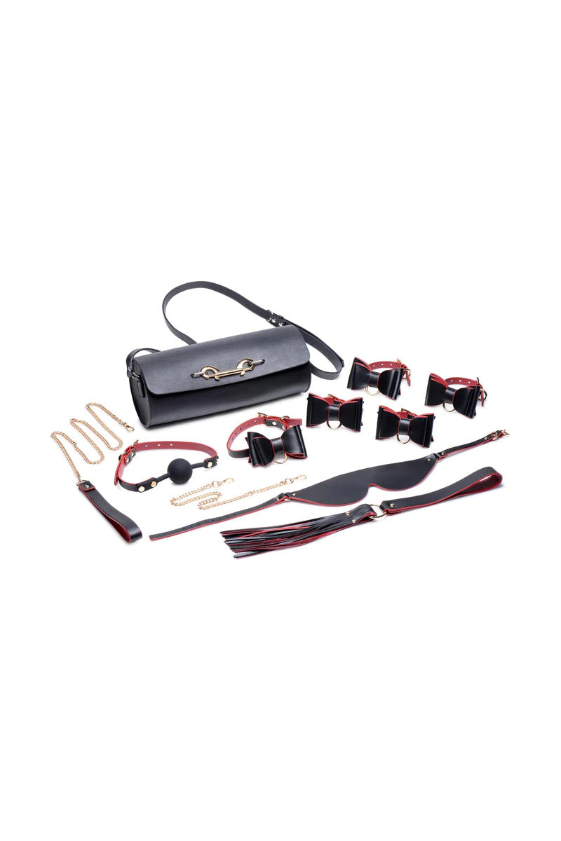 Master Series Black & Red Bow Bondage Set - Elegante BDSM Fesseln Schleifen Halsband Leine