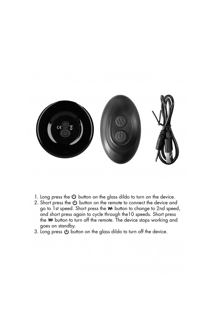 Chrystalino Thumby Glasvibrator schwarz mit Fernbedienung, USB-Ladekabel und 10 Intensitätsstufen