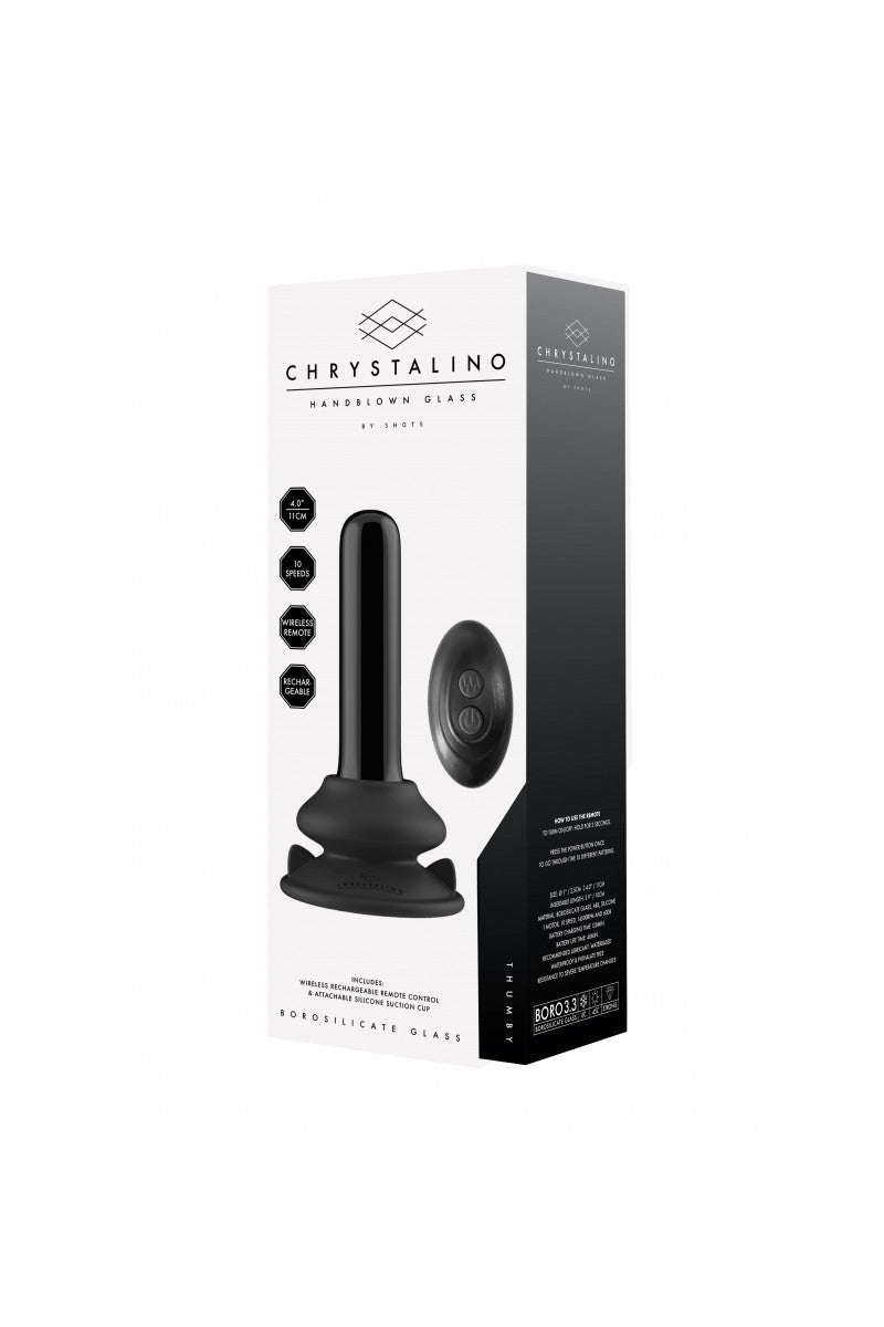 Chrystalino Thumby Glasvibrator schwarz mit Fernbedienung, wiederaufladbar, Borosilikatglas, 10 Intensitäten