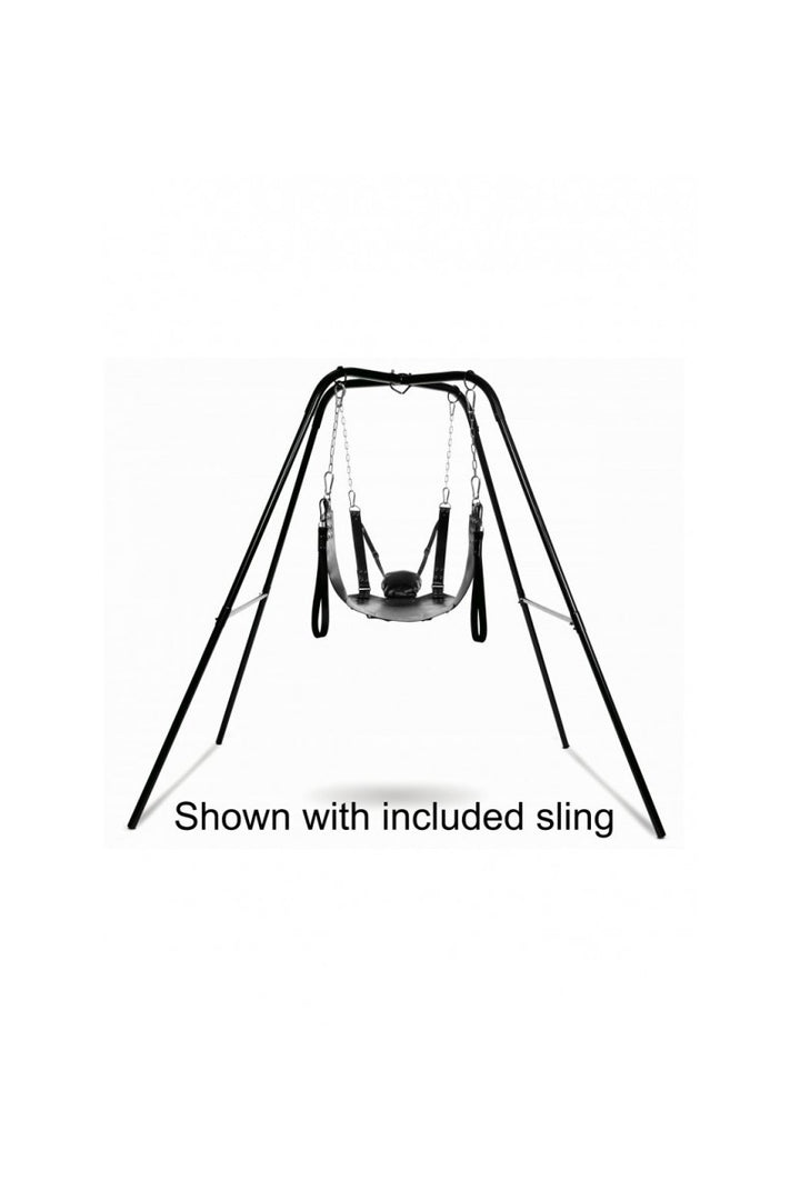 Strict Extreme Sling and Stand in Schwarz – robuster Metallständer mit Leder-Sling und Ketten, höhenverstellbar